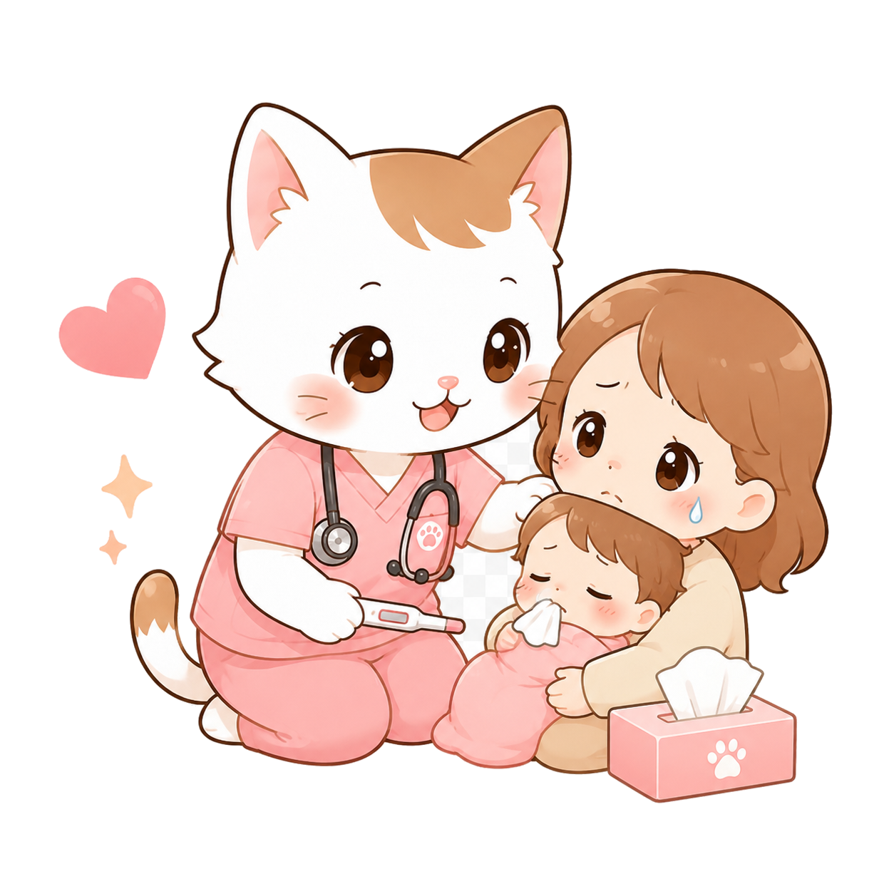 症状とケアについて困っている家族に優しく伝えているまろん